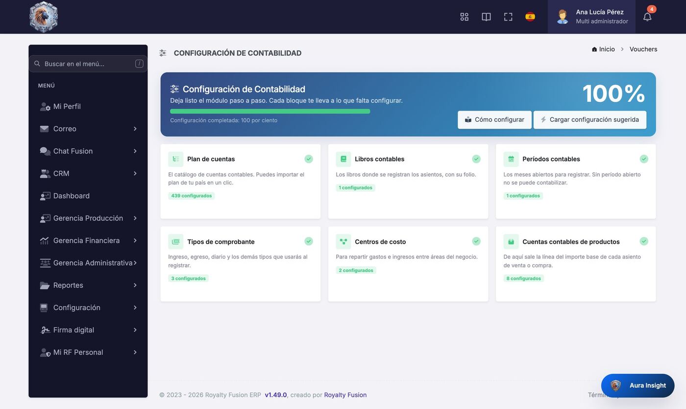 Captura del módulo Contabilidad de RoyaltyFusion ERP