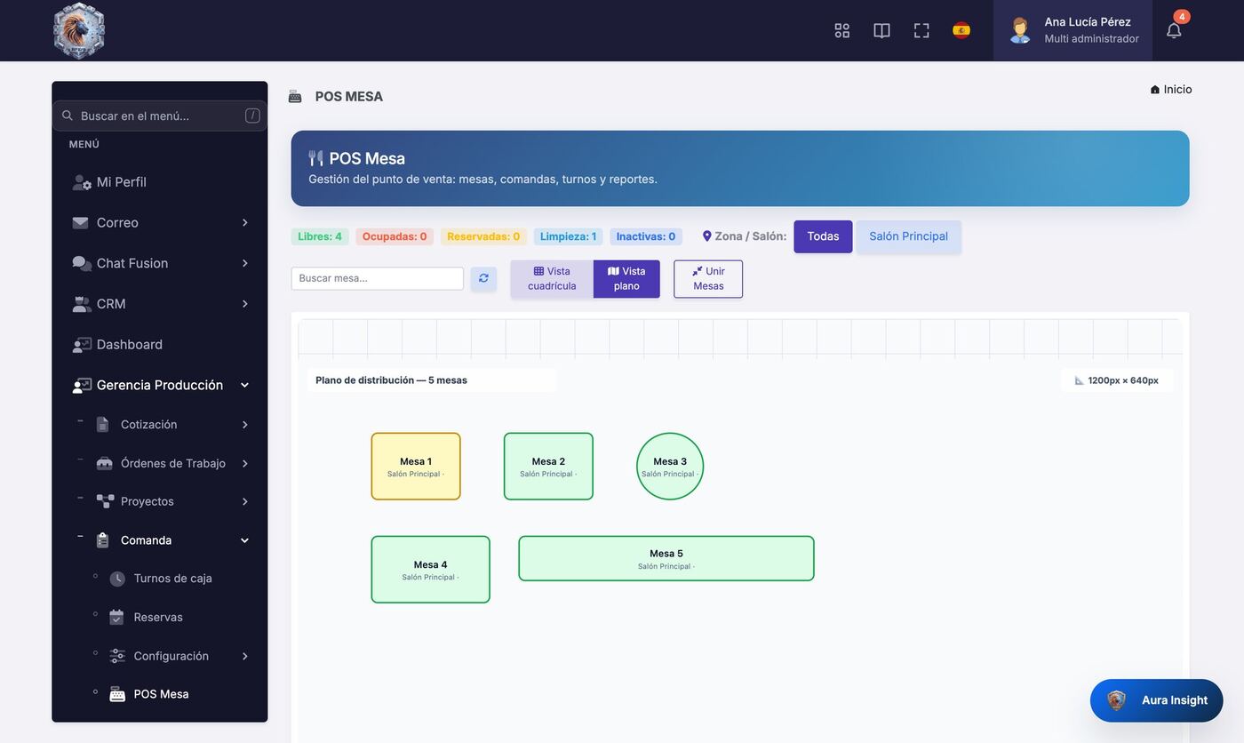 Captura del módulo Punto de venta y comandas de RoyaltyFusion ERP