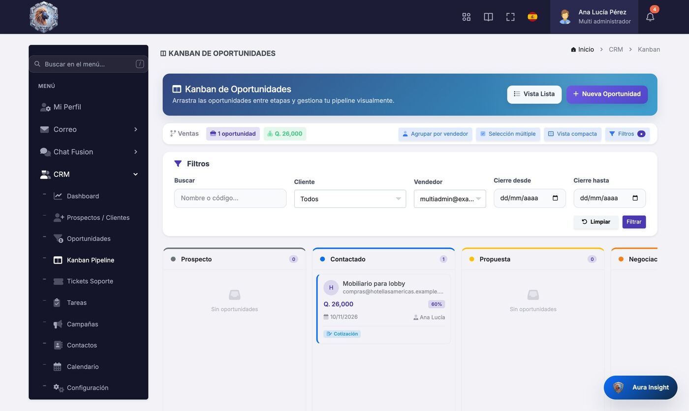 Captura del módulo CRM y oportunidades de RoyaltyFusion ERP